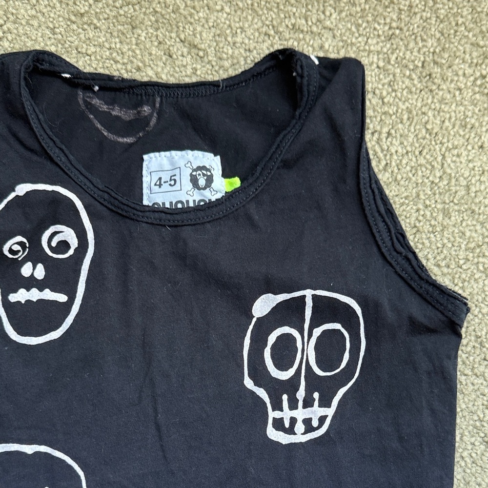 nununu Black Kids Tank Top with Skull Print